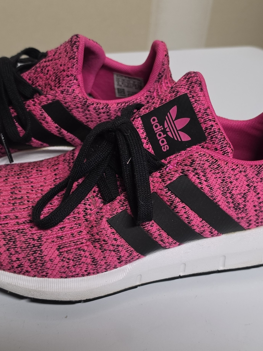 adidas Women's Hot Pink Knit Sneakers with Black Stripes